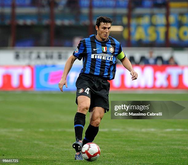 Javier Zanetti of FC Internazionale Milano in action during the Serie A match between FC Internazionale Milano and Atalanta BC at Stadio Giuseppe...