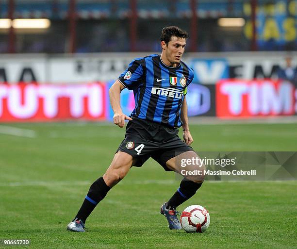 Javier Zanetti of FC Internazionale Milano in action during the Serie A match between FC Internazionale Milano and Atalanta BC at Stadio Giuseppe...