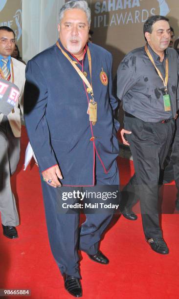 Vijay Mallya arrives for the IPL Awards night in Mumbai on April 23, 2010.