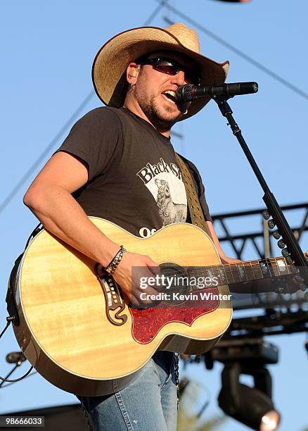 Musician Jason Aldean performs during day 2 of Stagecoach: California's Country Music Festival 2010 held at The Empire Polo Club on April 25, 2010 in...