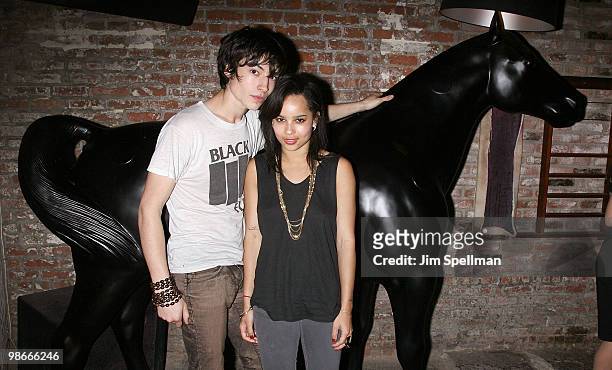 Actors Ezra Miller and Zoë Kravitz attend the "Every Day" premiere after party during the 9th Annual Tribeca Film Festival at 675 Bar on April 24,...