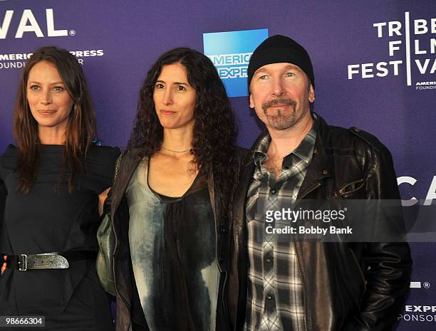 Christy Turlington Burns, Morleigh Steinberg and musician The Edge attend the "No Woman No Cry" premiere during the 9th Annual Tribeca Film Festival...