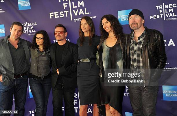 Actor Edward Burns, Ali Hewson, Bono, Christy Turlington Burns, Morleigh Steinberg and musician The Edge attend the "No Woman No Cry" premiere during...