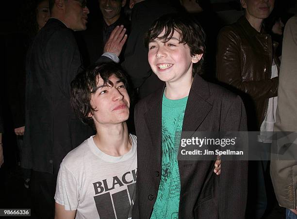 Actors Ezra Miller and Skyler Fortgang attend the "Every Day" premiere after party during the 9th Annual Tribeca Film Festival at 675 Bar on April...