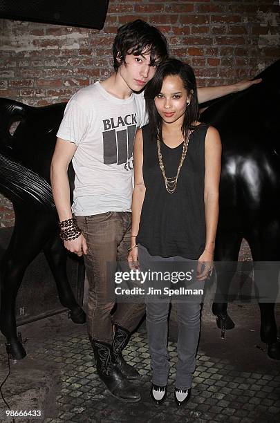 Actors Ezra Miller and Zoë Kravitz attend the "Every Day" premiere after party during the 9th Annual Tribeca Film Festival at 675 Bar on April 24,...