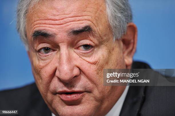 Managing Director Dominique Strauss-Kahn speaks at a press conference April 22, 2010 during the IMF/World Bank Spring Meetings at IMF Headquarters in...