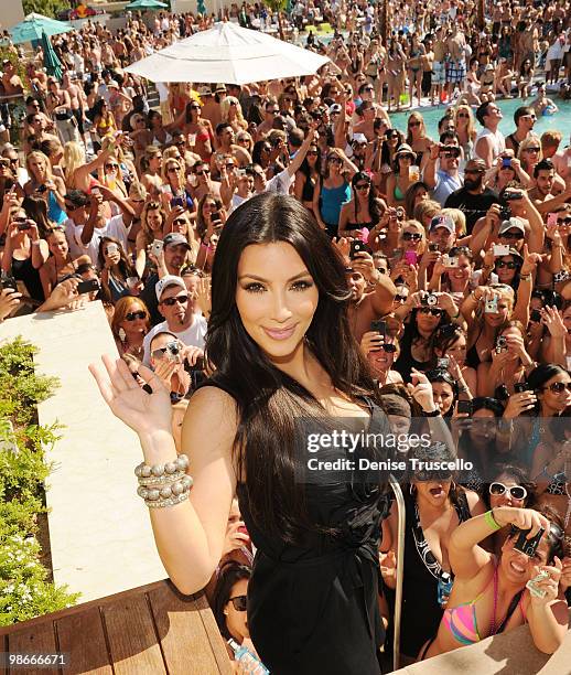 Kim Kardashian celebrates Kourtney Kardashian's birthday at Wet Republic on April 24, 2010 in Las Vegas, Nevada.