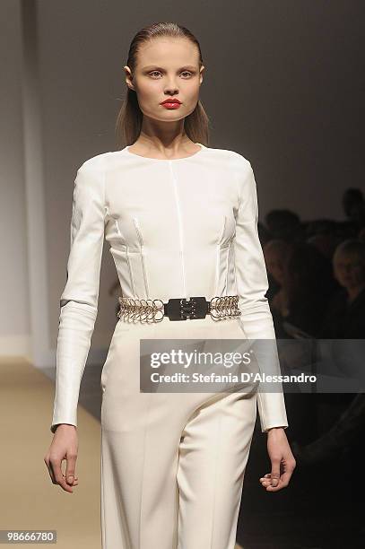 Model walks the runway during the Gianfranco Ferre Milan Fashion Week Autumn/Winter 2010 show on February 26, 2010 in Milan, Italy.