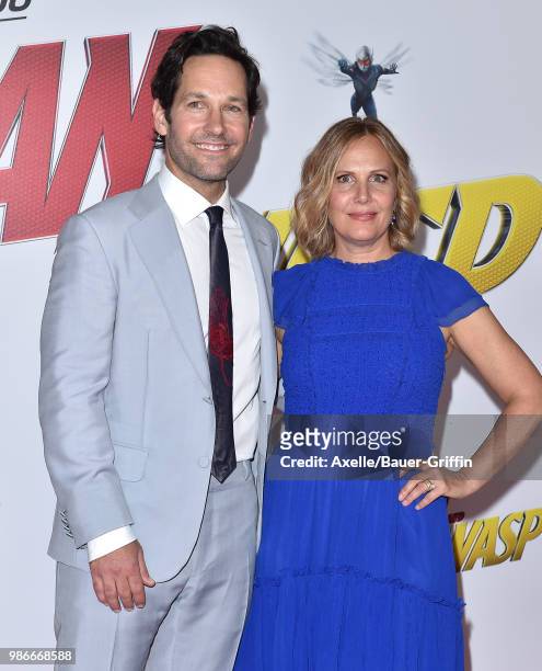 Actor Paul Rudd and wife Julie Yaeger attend the premiere of Disney and Marvel's 'Ant-Man and the Wasp' at El Capitan Theatre on June 25, 2018 in...