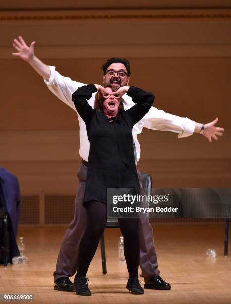 Horatio Sanz and Rachel Dratch perform onstage during ASSSSCAT with the Upright Citizens Brigade Live at Carnegie Hall celebrating the 20th...