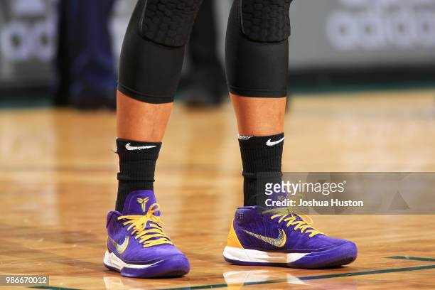 Sneakers of Alana Beard of the Los Angeles Sparks on June 28, 2018 at Key Arena in Seattle, Washington. NOTE TO USER: User expressly acknowledges and...
