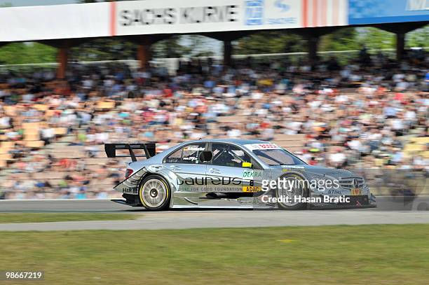 Mercedes driver Ralf Schumacher of Germany steers his car during the race of the DTM 2010 German Touring Car Championship on April 25, 2010 in...