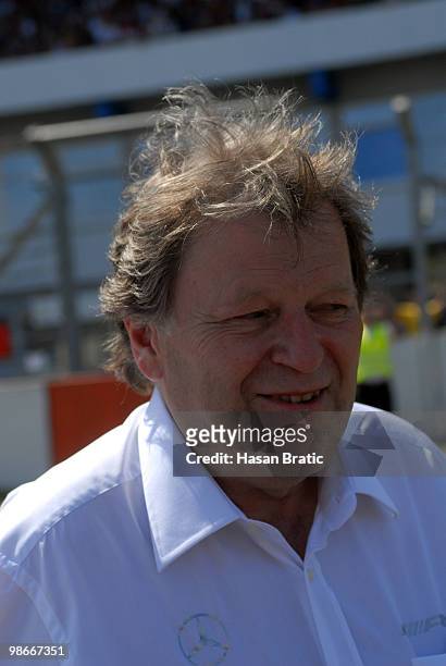 Mercedes executive director Norbert Haug seen during the warm up of the DTM 2010 German Touring Car Championship on April 25, 2010 in Hockenheim,...