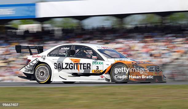 Mercedes driver Gary Paffett of Great Britain steers his car during the race of the DTM 2010 German Touring Car Championship on April 25, 2010 in...