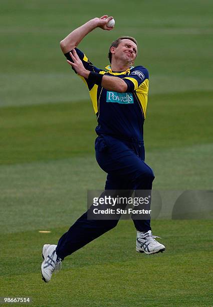 Hampshire bowler Dominick Cork in action during the Clydesdale Bank 40 match between Durham Dynamos and Hampshire Royals at The Riverside on April...
