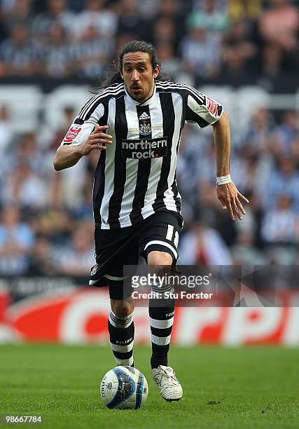 Newcastle winger Jonas Gutierrez in action during the Coca Cola Championship match between Newcastle United and Ipswich Town at St. James Park on...