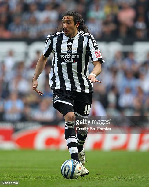 Newcastle winger Jonas Gutierrez in action during the Coca Cola Championship match between Newcastle United and Ipswich Town at St. James Park on...