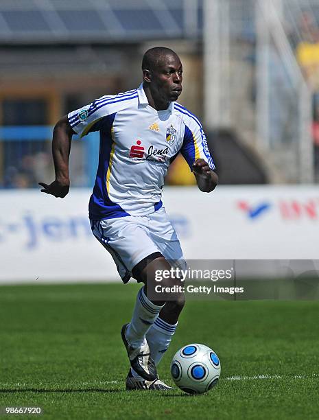 Malvin Holwijn of FC Carl Zeiss Jena in action during the Third League match between Carl Zeiss Jena and 1.FC Heidenheim at the Ernst-Abbe Sportfeld...