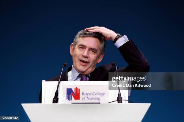 British Prime Minister Gordon Brown speaks to nurses and health workers at the Royal College of Nursing on April 26, 2010 in Southampton, United...