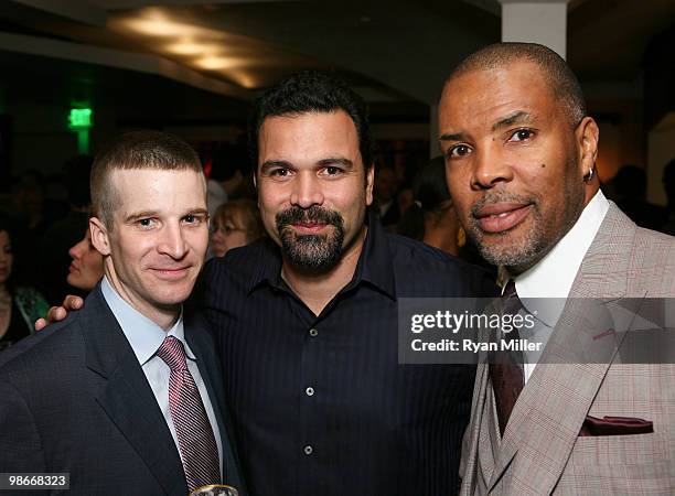 April 25: Cast member Brad Fleischer, actor Ricardo Chavira and Eriq La Salle pose during the party for the opening night performance of "Bengal...