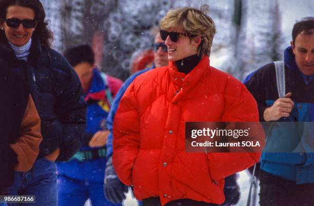 La princesse Diana aux sports d'hiver à Lech le 29 mars 1993 en Autriche.