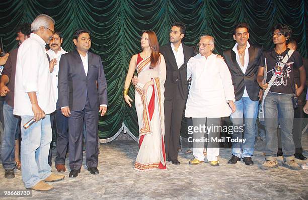 Mani Ratnam, AR Rahman, Vikram, Aishwarya Rai Bachchan, Abhishek Bachchan, Gulzar, Ravi Kissen and Nikhil Dwivedi at the music launch of the film...