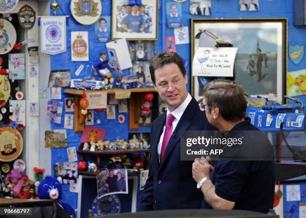 British opposition Liberal Democrat leader, Nick Clegg, visits the Lady Haig Poppy Factory, while on an election campaign visit to Edinburgh,...