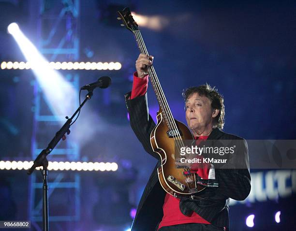 Paul McCartney performs during the Half Time Show of Super Bowl XXXIX at Alltel Stadium in Jacksonville, Florida on February 6, 2005.