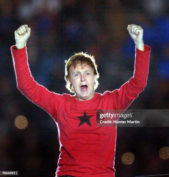 Paul McCartney performs during the Half Time Show of Super Bowl XXXIX at Alltel Stadium in Jacksonville, Florida on February 6, 2005.