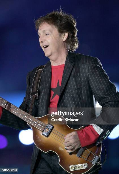 Paul McCartney performs during the Half Time Show of Super Bowl XXXIX at Alltel Stadium in Jacksonville, Florida on February 6, 2005.