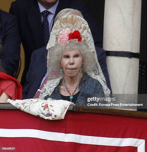 Duchess of Alba, Cayetana Fitz-James Stuart attends the 'Feria de Abril' on April 23, 2010 in Seville, Spain. Feria de Abril is held annually in...