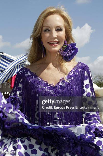 Carmen Lomana attends the 'Feria de Abril' on April 23, 2010 in Seville, Spain. Feria de Abril is held annually in Seville, and it's the largest fair...