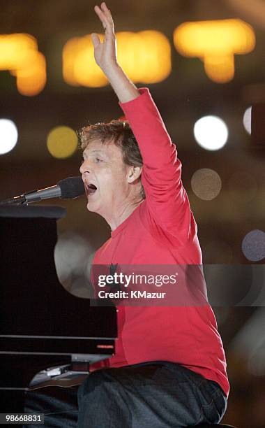 Paul McCartney performs during the Half Time Show of Super Bowl XXXIX at Alltel Stadium in Jacksonville, Florida on February 6, 2005.