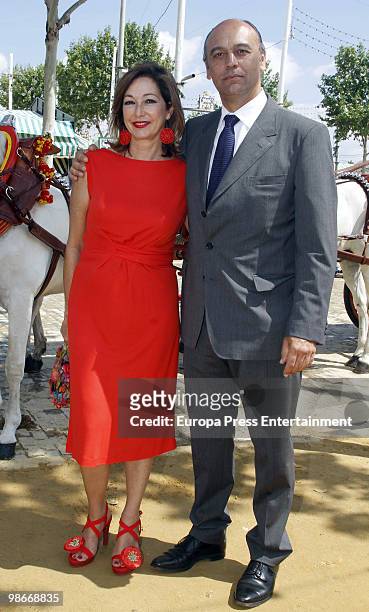 Ana Rosa Quintana and Juan Munoz attends the 'Feria de Abril' on April 23, 2010 in Seville, Spain. Feria de Abril is held annually in Seville, and...