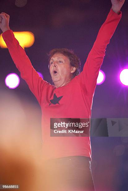 Paul McCartney performs during the Half Time Show of Super Bowl XXXIX at Alltel Stadium in Jacksonville, Florida on February 6, 2005.