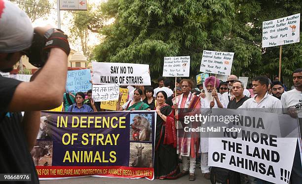 Jaya Jaitley, Rajeev Sethi and Sharon Lowen at the United for Animals Campaign to raise their voice against the recent government drive to kill stray...