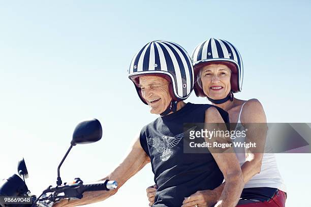 senior couple on motorcycle - old motorcycles bildbanksfoton och bilder