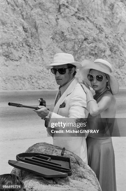 Jean-Paul Belmondo et Jacqueline Bisset lors du tournage du film 'Le Magnifique' réalisé par Philippe de Broca au Mexique, en mai 1973.