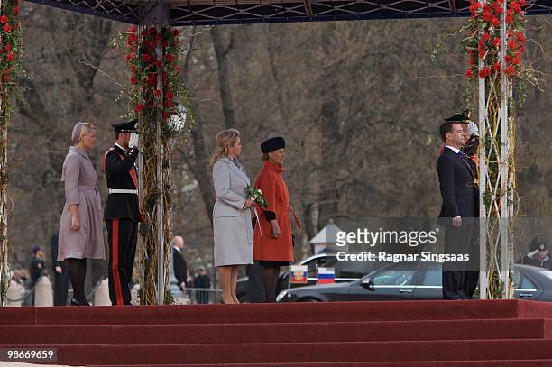 Mette-Marit of Norway , Crown Prince Haakon of Norway, Mrs Svetlana Medvedeva, Queen Sonja of Norway, Russian President Dmitry Medvedev and King...