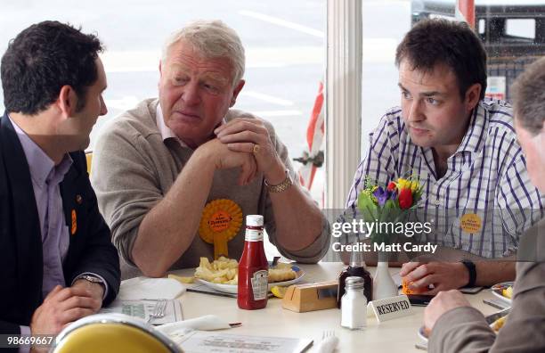 Former Liberal Democrat party leader and South West General Election campaign leader Paddy Ashdown, stops for fish and chips while campaigning in...