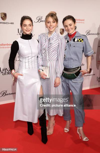 The Actresses Lisa-Marie Koroll, Lina Larissa Strahl and Lea van Acken during the media board reception at the Berlinale 2018 Film Festival in...