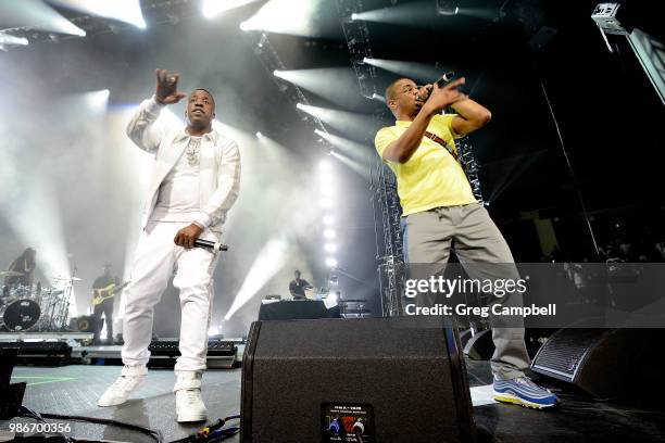 Yo Gotti and T.I. Perform onstage during the 6th Yo Gotti Birthday Bash at FedExForum on June 28, 2018 in Memphis, Tennessee.