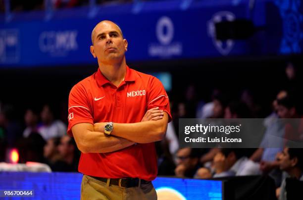 Coach of Mexico Ivan Deniz looks on during the match between Mexico and USA as part of the FIBA World Cup China 2019 Qualifiers at Gimnasio Juan de...