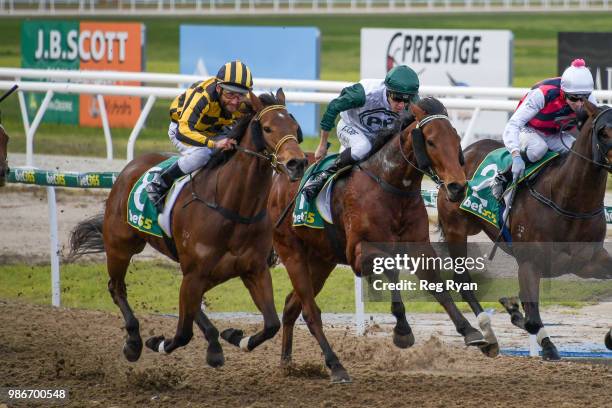 Pretty Bella ridden by Damien Oliver wins the Bet365 Three-Years-Old Maiden Plate at Geelong Synthetic Racecourse on June 29, 2018 in Geelong,...