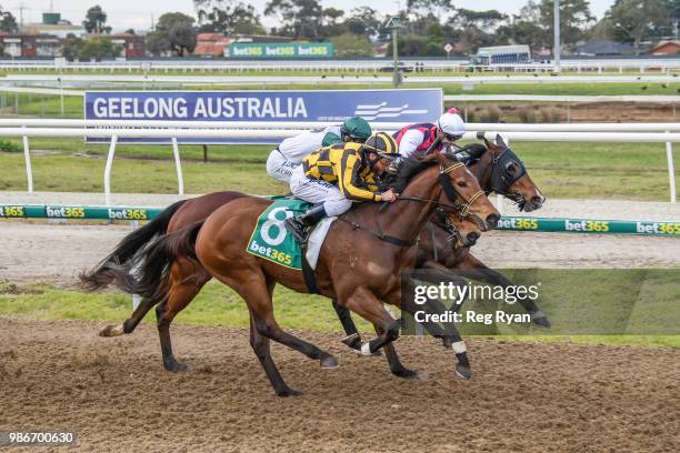 Pretty Bella ridden by Damien Oliver wins the Bet365 Three-Years-Old Maiden Plate at Geelong Synthetic Racecourse on June 29, 2018 in Geelong,...