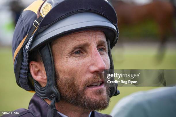 Damien Oliver after winning the Bet365 Three-Years-Old Maiden Plate, at Geelong Synthetic Racecourse on June 29, 2018 in Geelong, Australia.