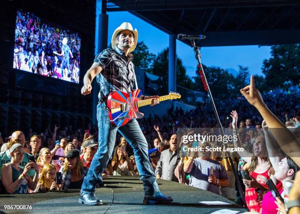 Brad Paisley performs during his Weekend Warrior Tour at DTE Energy Music Theater on June 28, 2018 in Clarkston, Michigan.