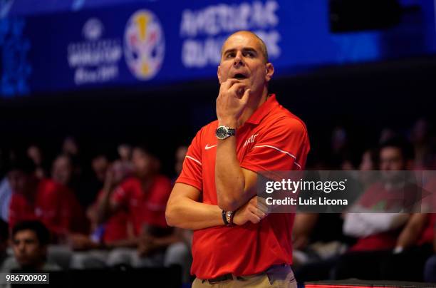 Coach of Mexico Ivan Deniz looks on during the match between Mexico and USA as part of the FIBA World Cup China 2019 Qualifiers at Gimnasio Juan de...