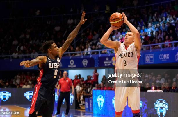 Francisco Cruz of Mexico goes to the basquet against Xavier Munford of USA during the match between Mexico and USA as part of the FIBA World Cup...
