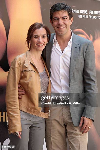 Italian actors Teresa Saponangelo and Pierfrancesco Favino attend "Cosa Voglio Di Piu" photocall at Domus Romana on April 26, 2010 in Rome, Italy.